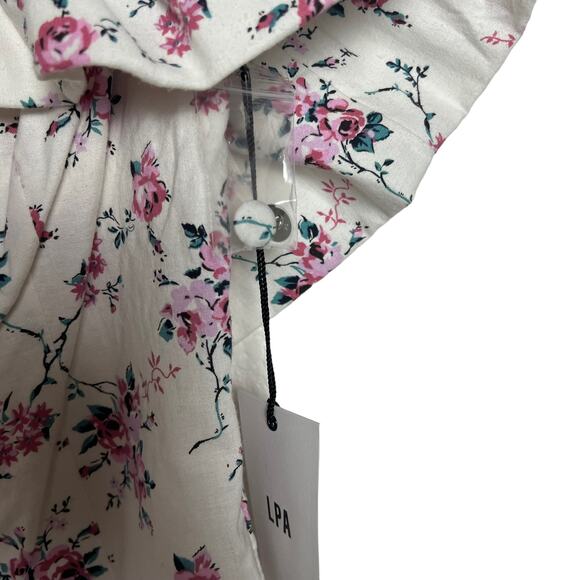 LPA White Floral Print Ruffled Off the Shoulder Linen Smocked Top Size XS - Picture 8 of 12